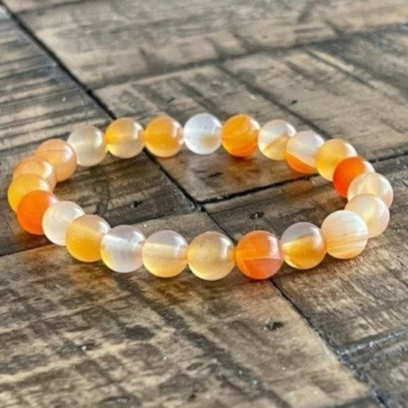 8mm Carnelian Stretch Bead Bracelet - Picture 7 of 8